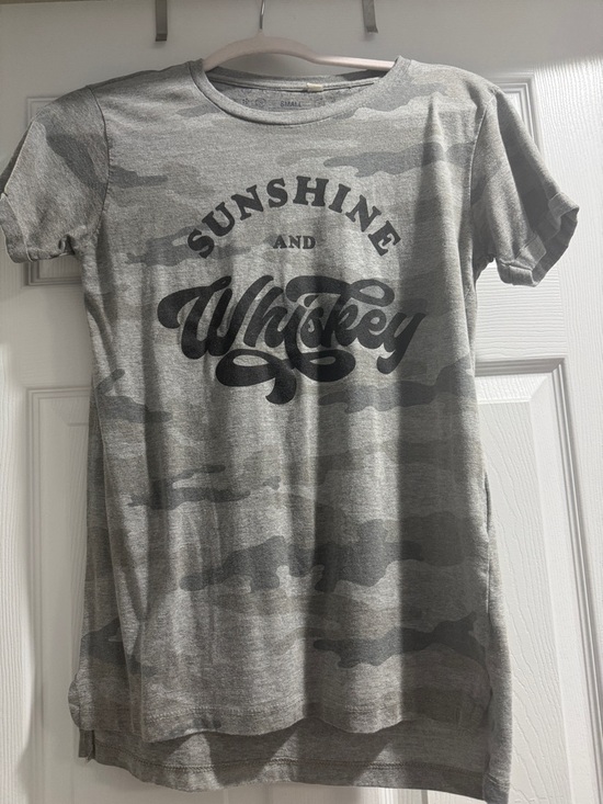 Tops - Boutique Sunshine and Whiskey Graphic Tee - Gray Camouflage